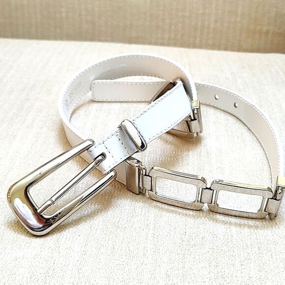 Escada Accessories - Escada White Leather Belt Silver Buckle Loop & Links